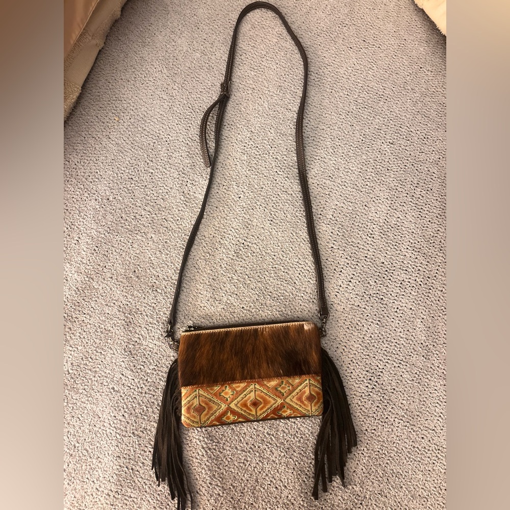 Montana West Brown Western Haircalf Fringe Crossbody Bag